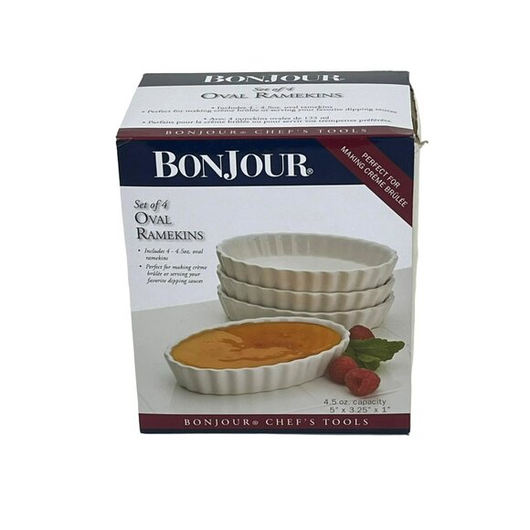 Bonjour Oval Ramekins White 4.5 oz. Set of 4 NEW - Picture 2 of 5